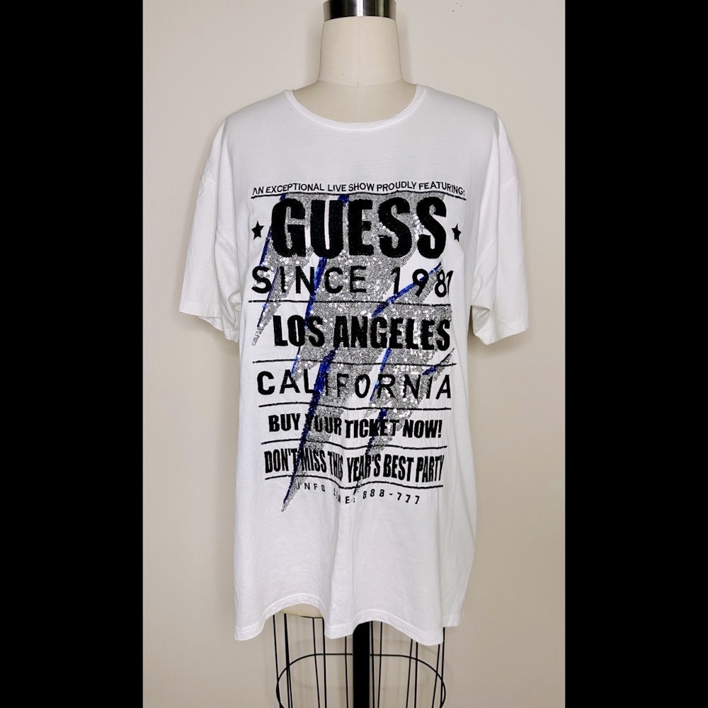 GUESS Los Angeles Silver Sequins Oversized T-Shirt